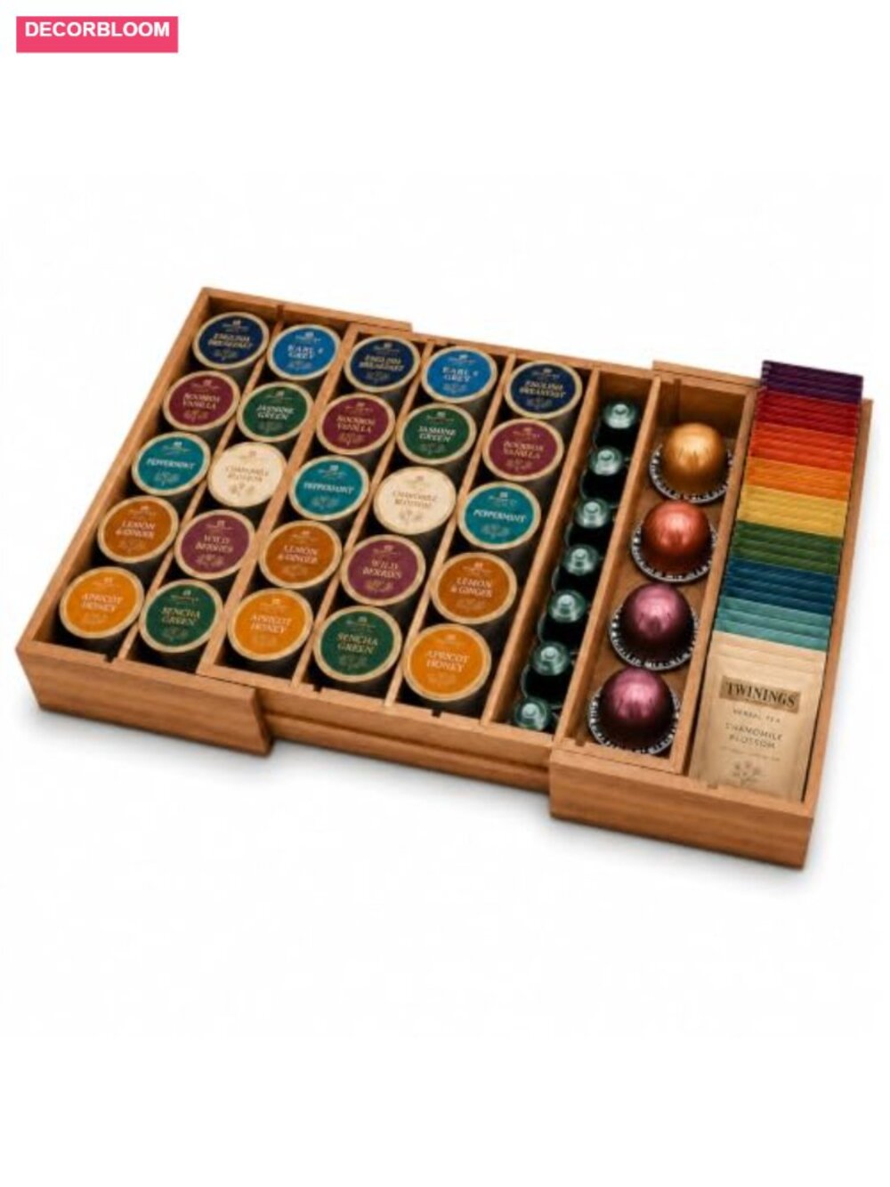 Expandable Acacia Wood Coffee Pod Drawer Organizer Adjustable Dividers